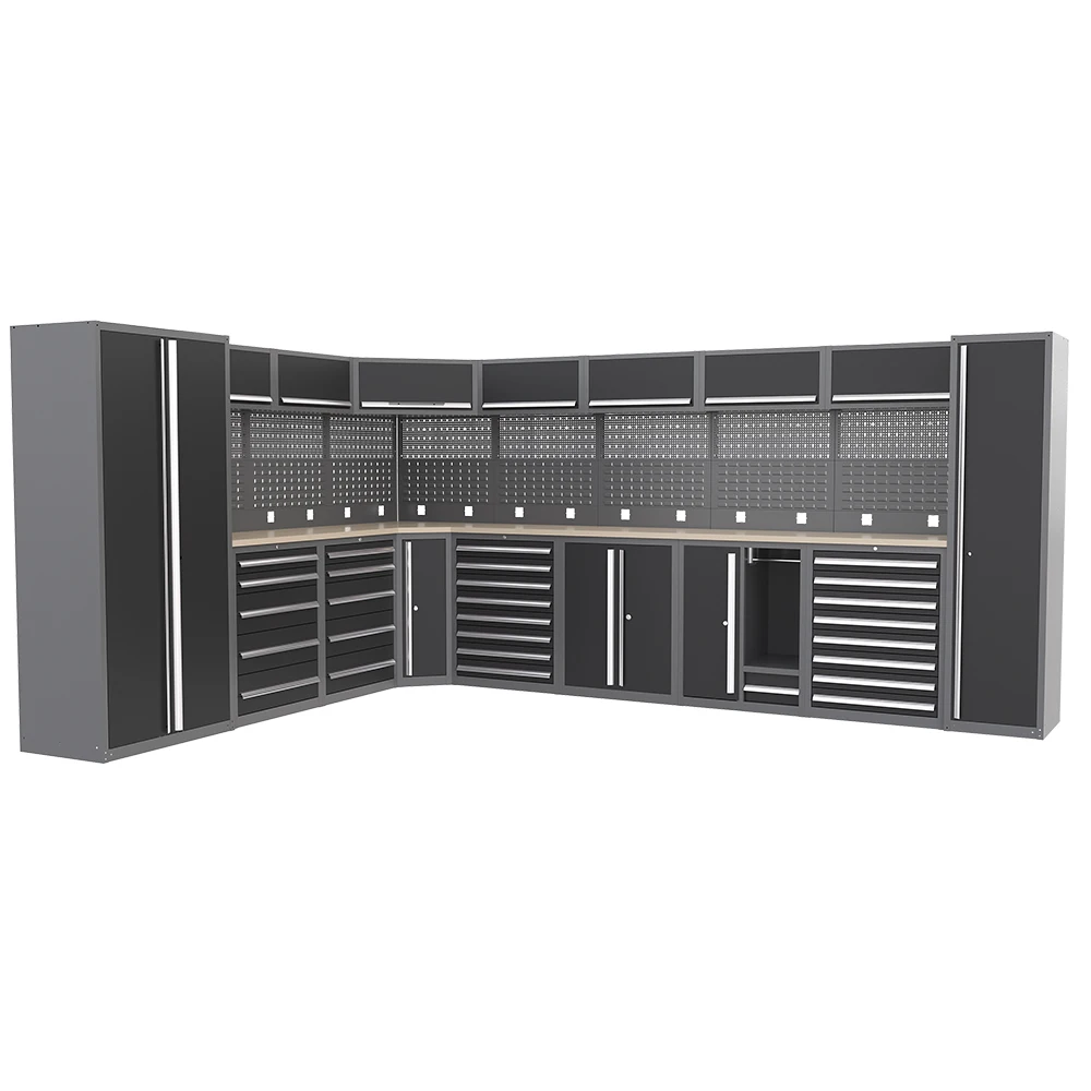 Black Combination Workbench 3-Drawers Large Steel Metal Workshop Cabinet Adjustable Height Removable Drawers 600KG Load OBM
