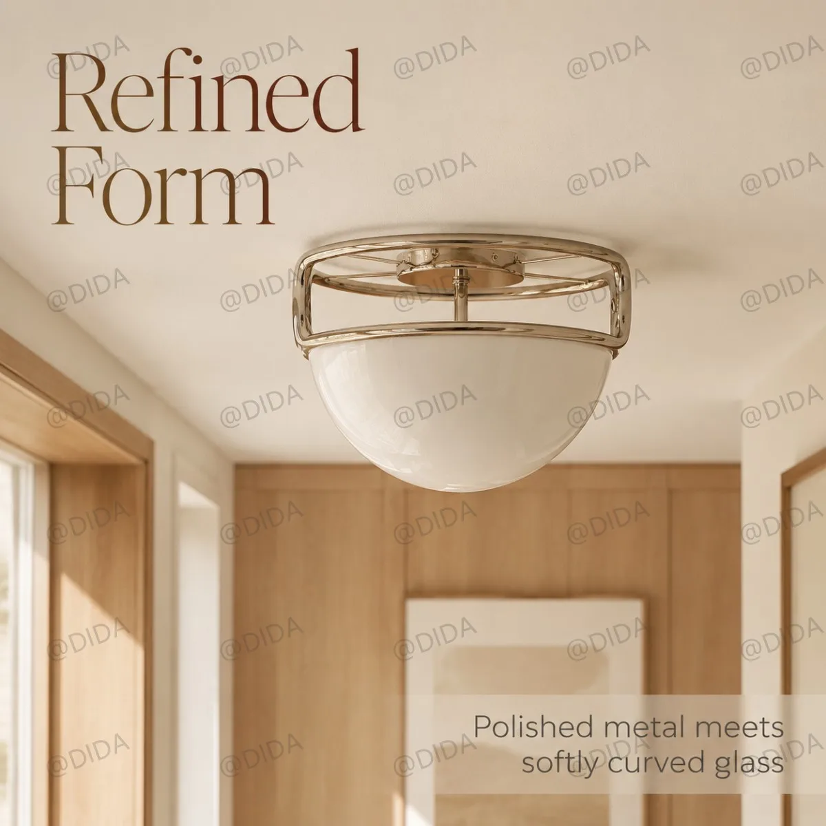 DIDA Minimalist White Glass Dome Ceiling Light Modern Chrome Flush Mount Lamp for Bedroom Dining Room Entryway