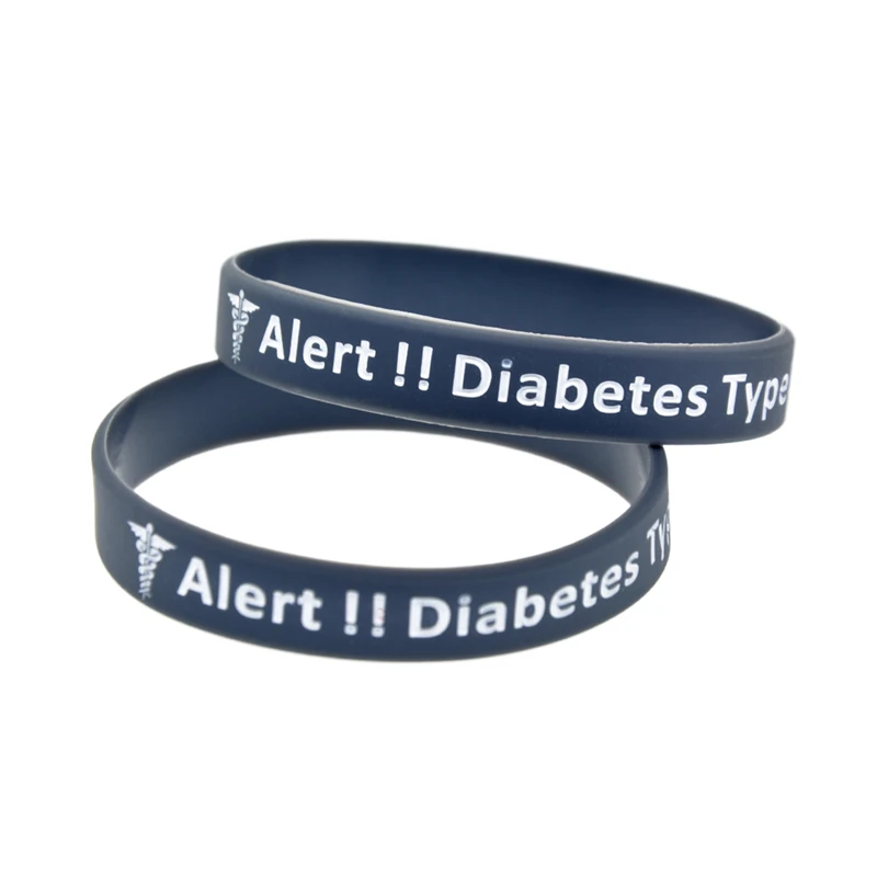 50 Stück, neues Modell, medizinisches Warnarmband, Diabetes Typ 2, Silikonarmband, unisex, 4 Farben. – Detail 4
