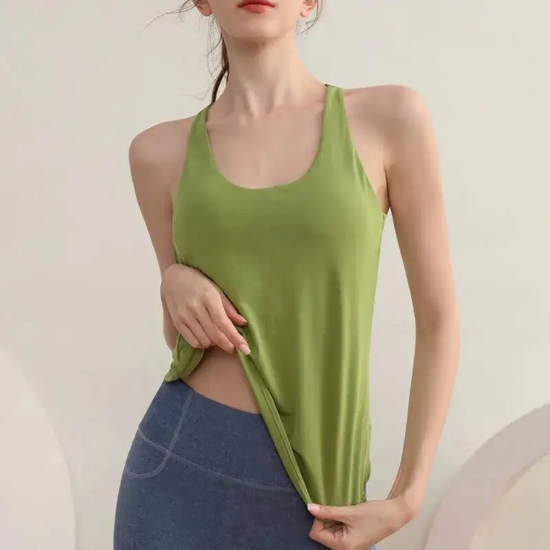 

Fake Two Piece Fiess Vest Chest Cushion Sports Top Running Cross Shock Absorption Beauty Back Yoga Suit Sleeveless T Shirt