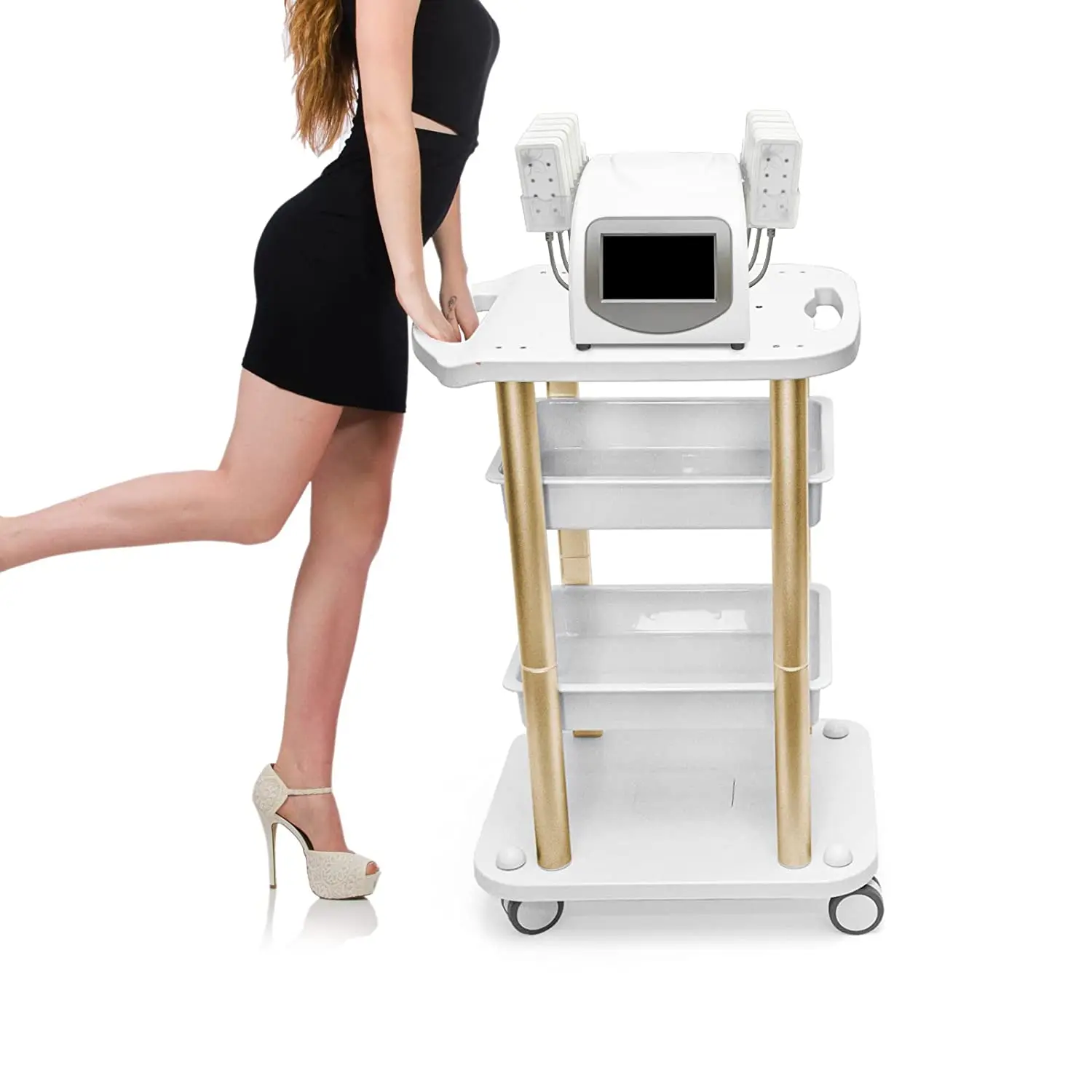 

New Design Multi-function Hand Truck Foldable Folding Hand Beauty Salon Gold Hair Trolley Cart