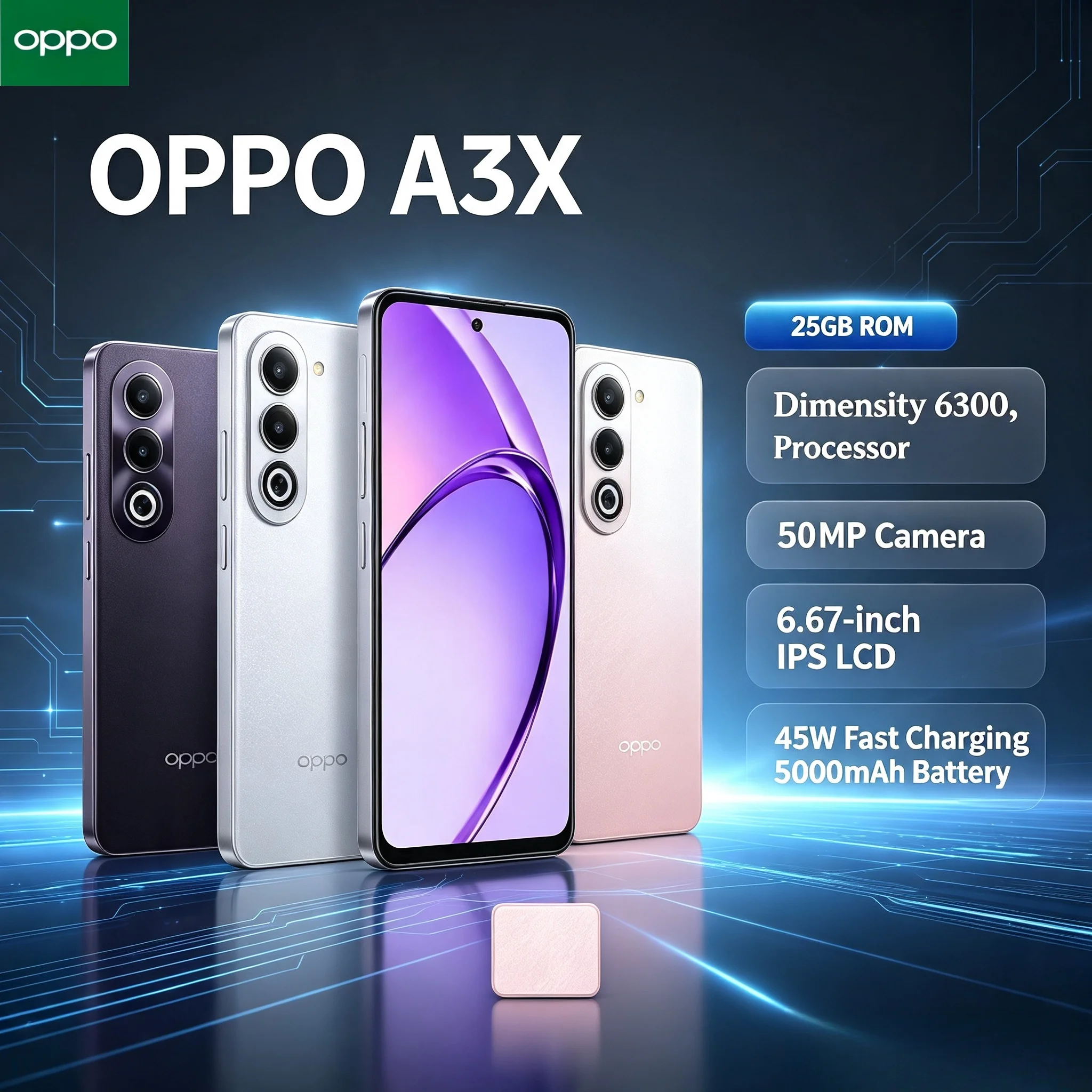 Latest 2026 OPPO A3X Unlocked Cellphone 8GB RAM 256GB ROM MediaTek Helio P35 Octa‑Core CPU 6.5'' HD+ Visual DisplayDual 13MP+2MP