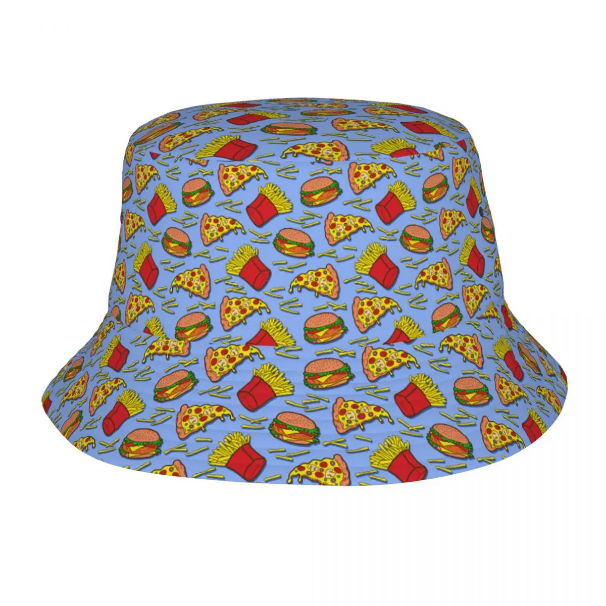 Unisex Hamburger Snacks Bucket Hats for Men Women Printed Pizza Summer Travel Beach Pizza Fisherman Cap