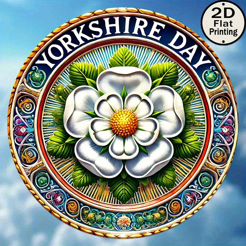 Vintage Yorkshire Day Aluminum Plaque - Floral Tin Metal Signs Home Décor 8x8