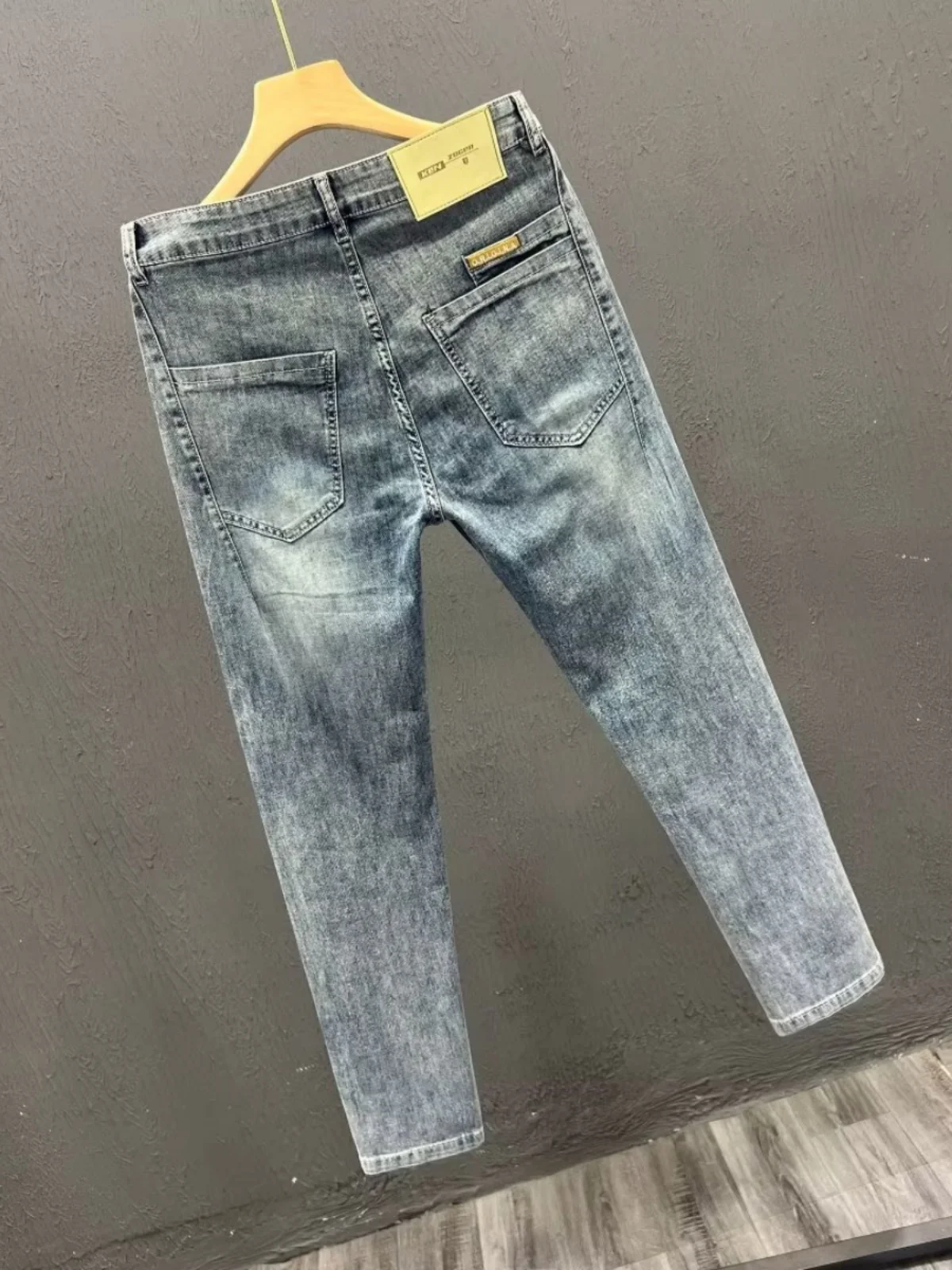 Celana Jeans Biru Waed Retro Pria Kualitas Tinggi Celana Sembilan Titik Mode Musim Gugur Trendi Slim Fit Denim Melar Katun Remaja