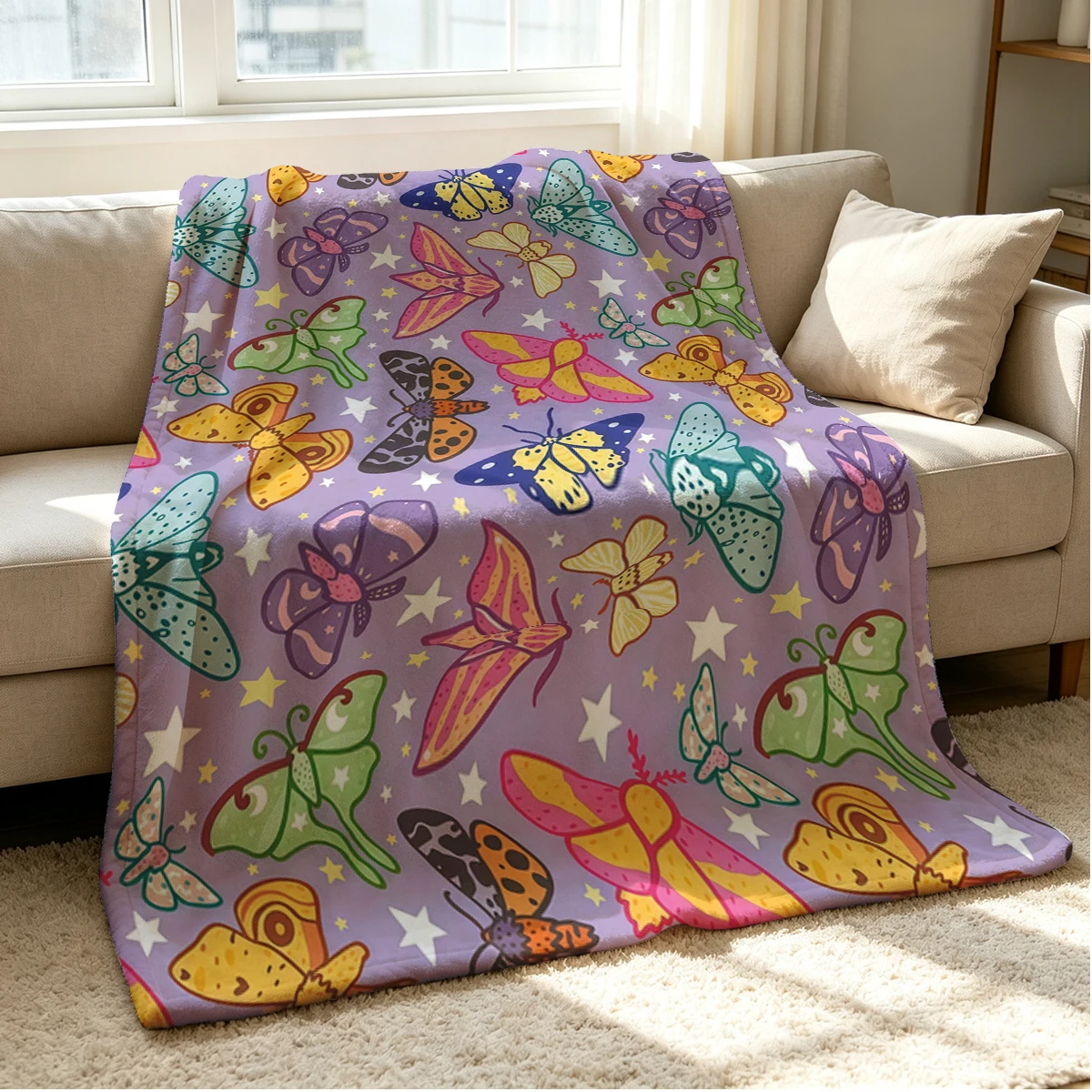 Moth Magic Flannel Blanket Warm Soft Halloween Christmas Couch Warm Cozy Decorative Decor Gift for All Season