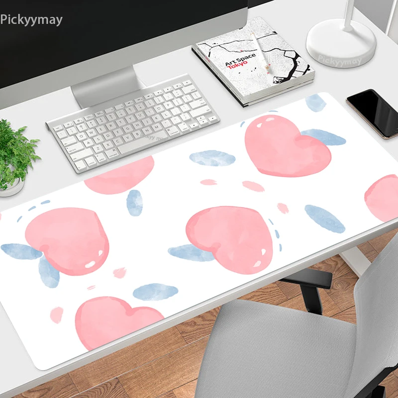 Pink Strawberry Mouse Pad Kawaii Large Gamer Big Mouse Mat Fruit Computer Mousepad XXL Carpet Surface Rubber Keyboard Desk Mat