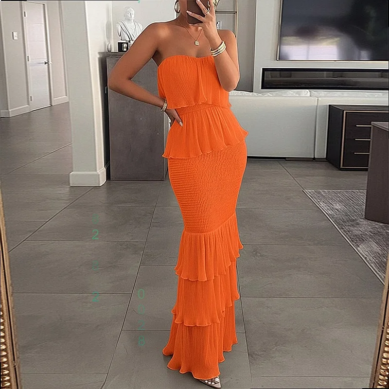 Summer Solid Off Shoulder Bodycon Mermaid Dress, Elegant Jumpsuit Playsuit Matching Set Evening Dress
