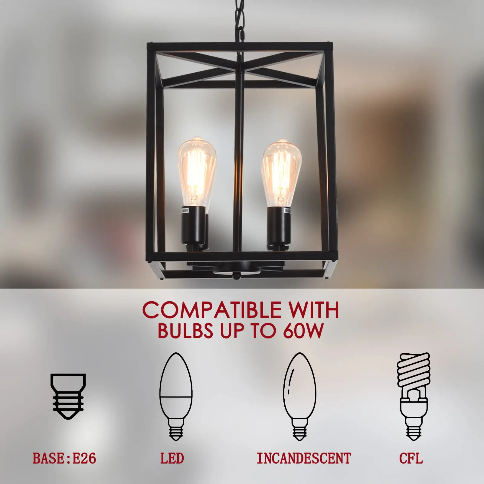 Retro Pendant Lamp Metal Cage Ceiling Chandelier Dining Table Light Black Hanging Lamp Living Room Loft Home Interior Decoration