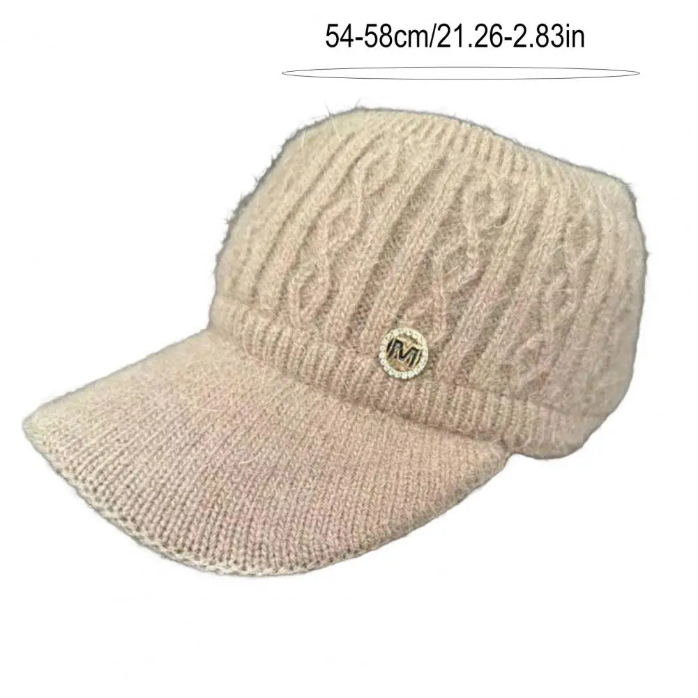 Faux Rabbit Fur Hat Women’s Extended Brim Baseball Hat with Faux Rabbit Fur Thickened Plush Knit Visor Cap High Bun Ponytail