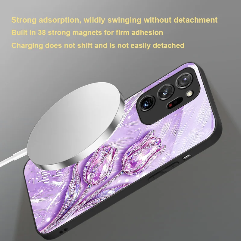 For Samsung S 21 Ultra 22 26 23 25 24 Magnetic Glass Phone Case Dustproof Protective Cover Colorful Tulip Flower Design view 4