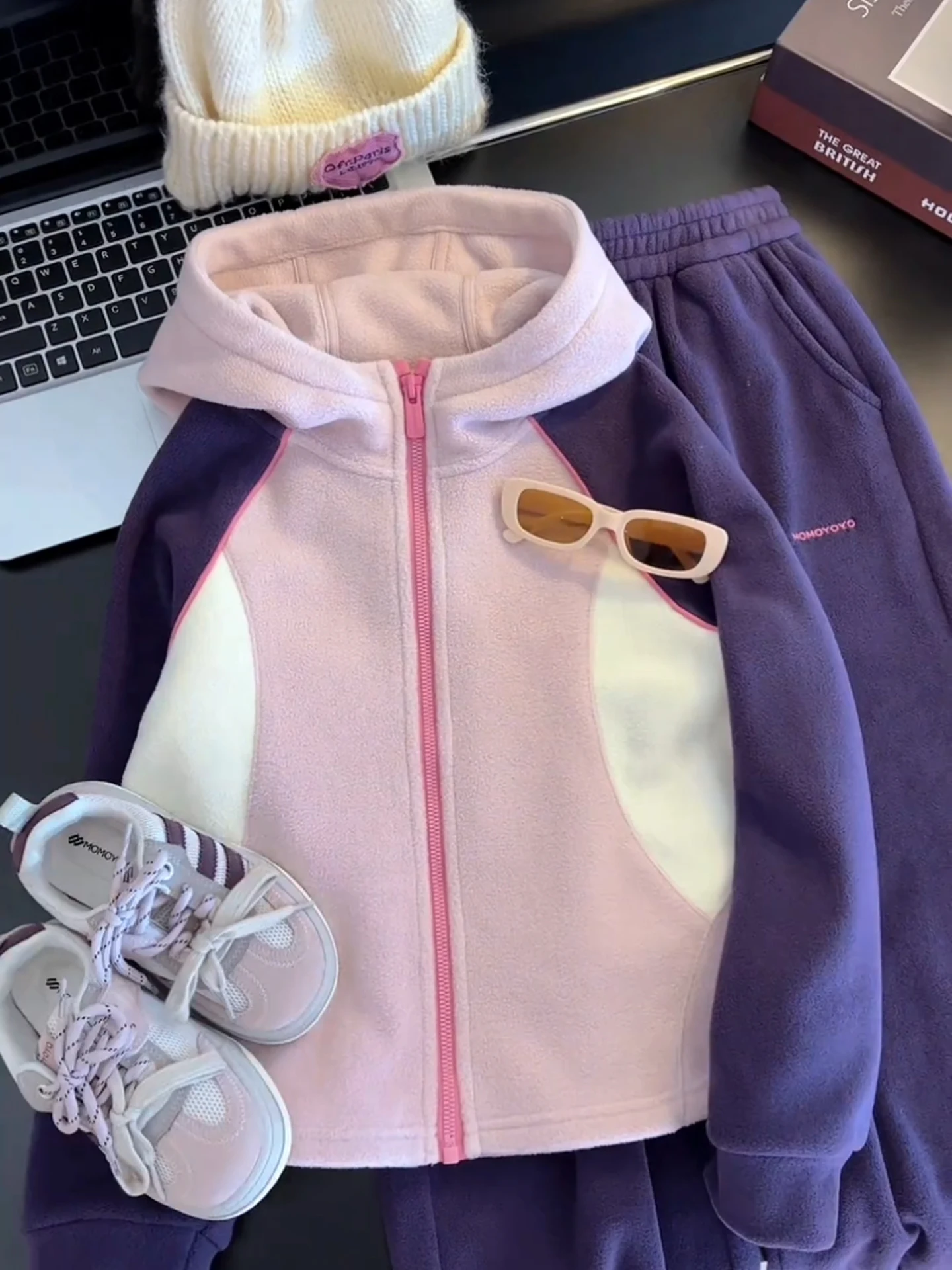 

Флисовый комплект для девочек, осенняя одежда, новинка 2025, детская флисовая спортивная одежда, комплект из двух предметов, зимняя мягкая куртка с цветными блоками, одежда