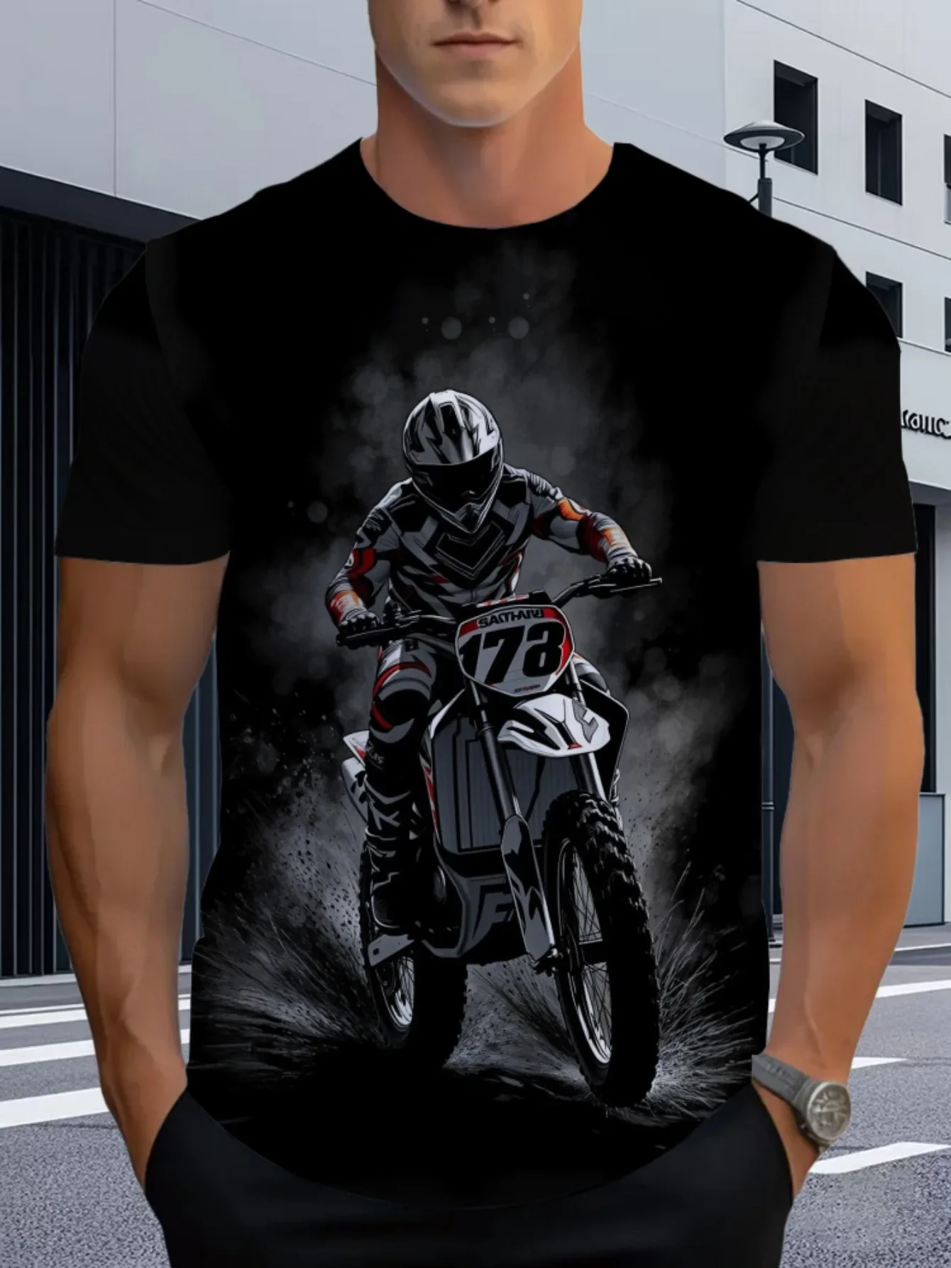 Fashion Cool Watercolor Sport Bike Racer Print Men T-shirt Motorbike Racing Casual Crew Neck Tee Trend Street Man Clothes