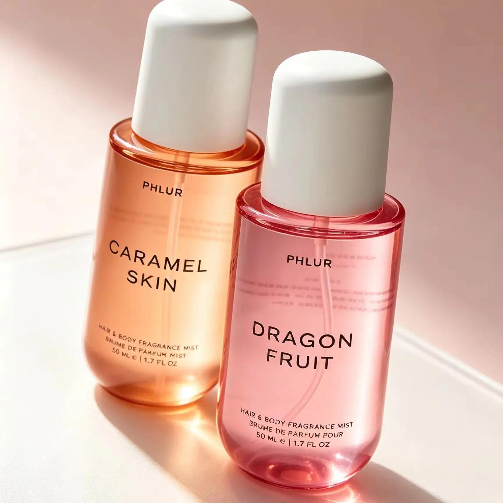 2PCS PHLUR Caramel Skin & Stone Fruit Hair & Body Mist Set, Each 8 fl oz / 240ml, Unisex Long Lasting Layerable Hair Body Perfume Spray