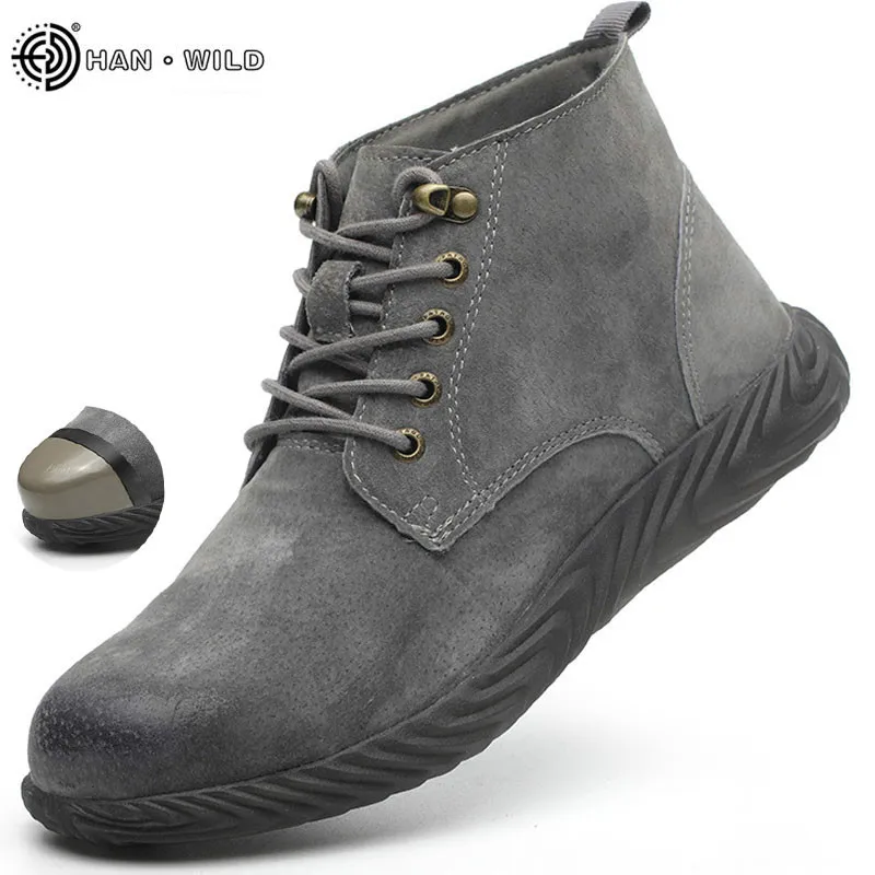 

Mens Work Boots 2019 Fashion Outdoor Steel Toe Cow Leather Steel Toe Shoes Men Anti Slip Puncture Proof Safety Shoes Boot Man