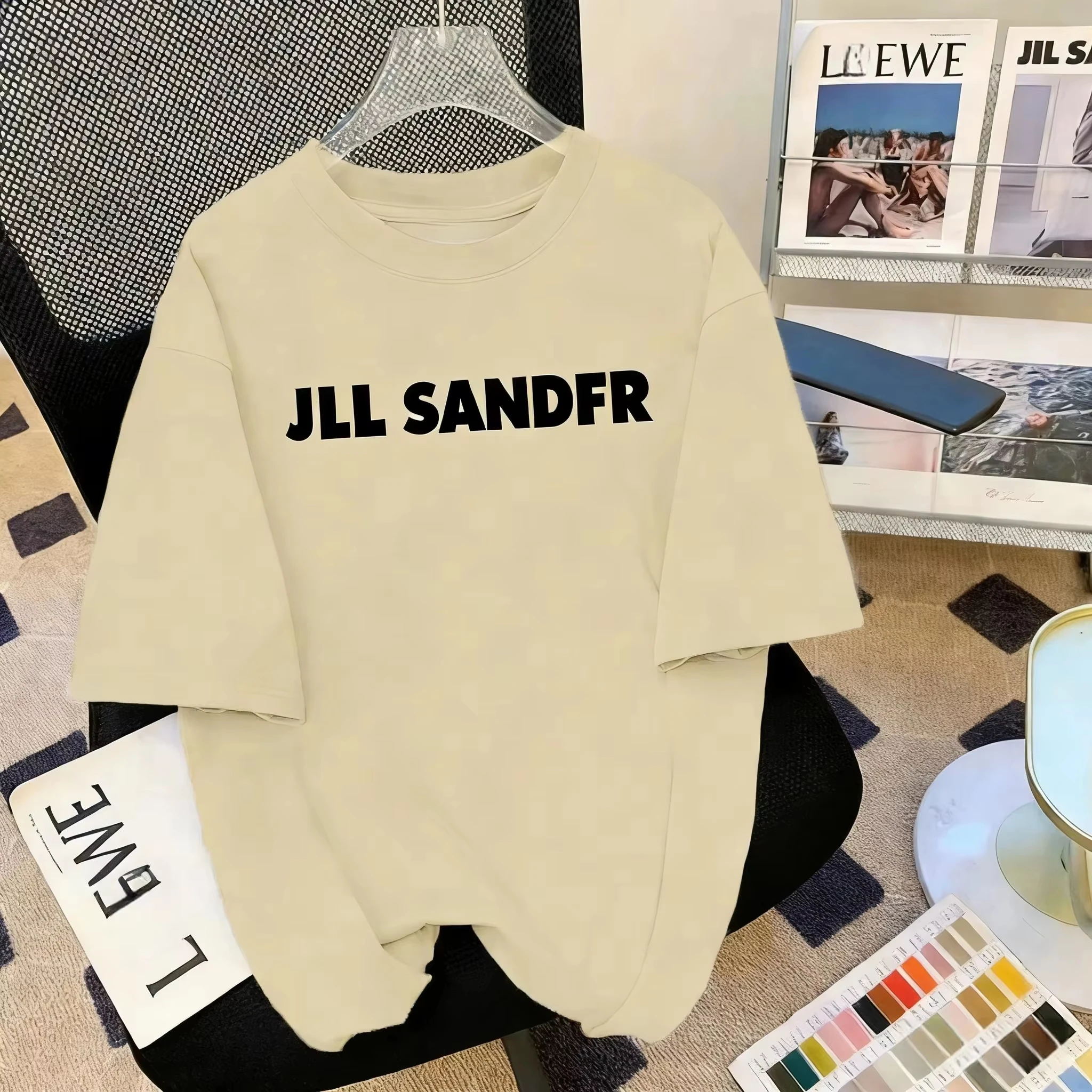 Einfaches T-Shirt mit Buchstaben-Aufdruck und Rundhalsausschnitt für Herren und Damen, lockeres, vielseitiges, einfarbiges, lässiges Kurzarm-Oberteil