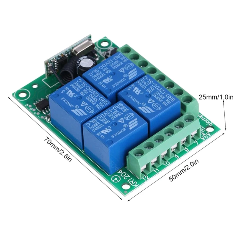 Interruptor de Control remoto inalámbrico Universal, módulo receptor de relé de 4 canales, transmisor remoto RF de 433 Mhz, CC de 12V, 4 canales