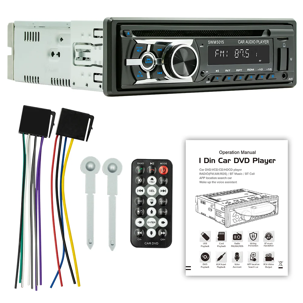 BQCC-Lecteur DVD/CD/VCD universel pour voiture, 1 Din, AI Voice BT, USB TF, entrée AUX, radio RDS, localiser une protection de câblage, EQ, stéréo