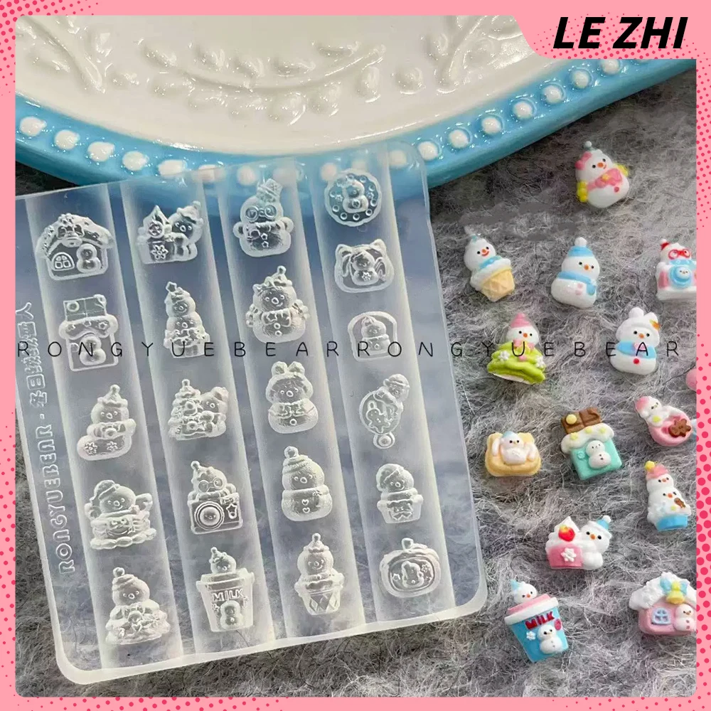 1Pcs Cartoon Cat Snowman Series Nail Art Carving Mold Decoration Ice Cream Cake Chocolate Camera House Socks Nail Mold Gift