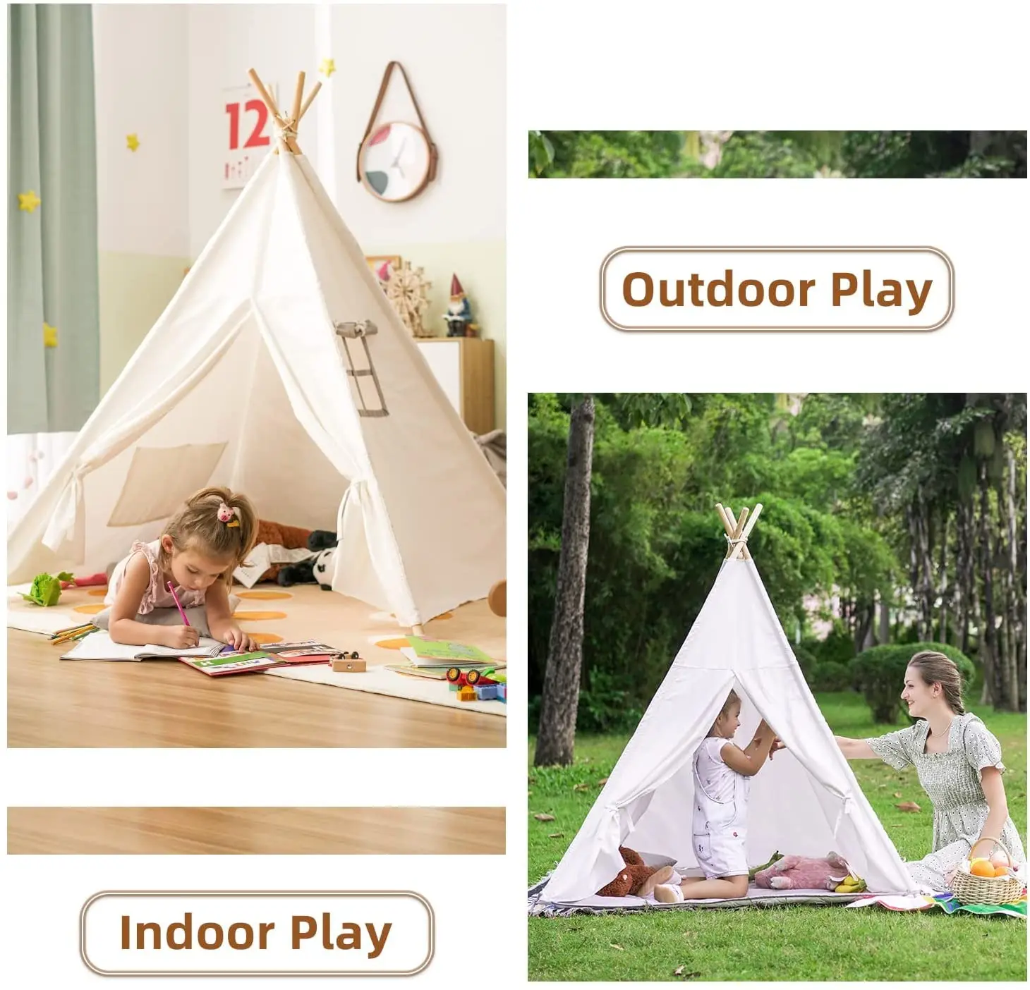 Tente tipi portable pour enfants, maison de jeu pour enfants, wigwam pour enfants, tipi inftalk l, salle de jeux pour filles, 1.35 m, 1.6m