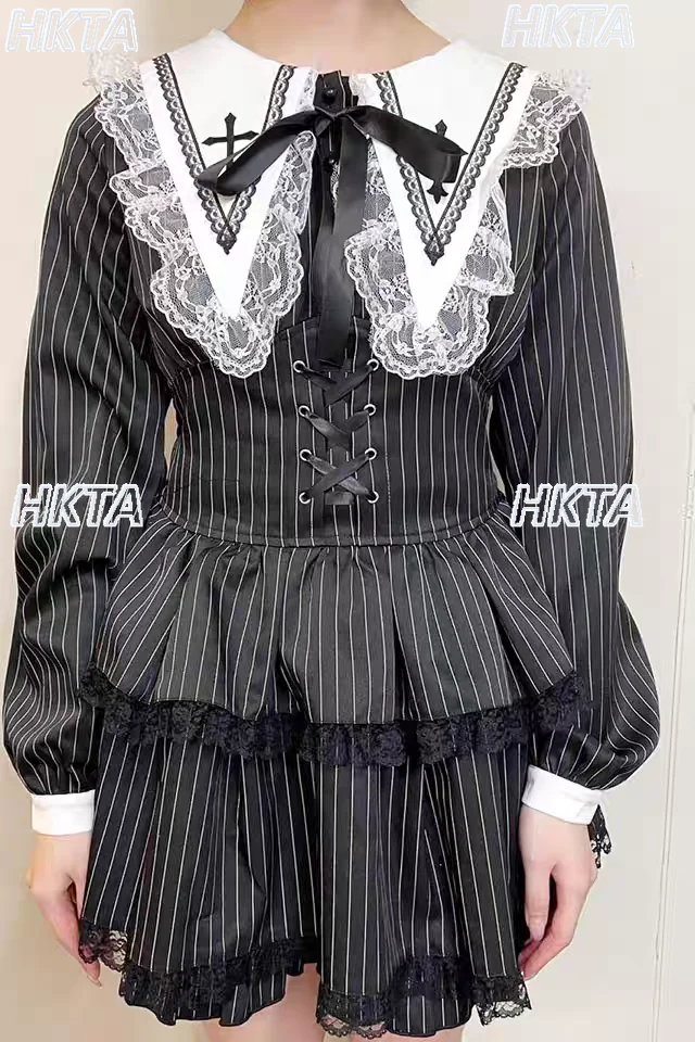 

Массовое производство японского стиля, новое милое кружевное лоскутное платье в стиле Лолиты, высокое утягивающее платье, комплект с шортами, весеннее новое клетчатое полосатое платье