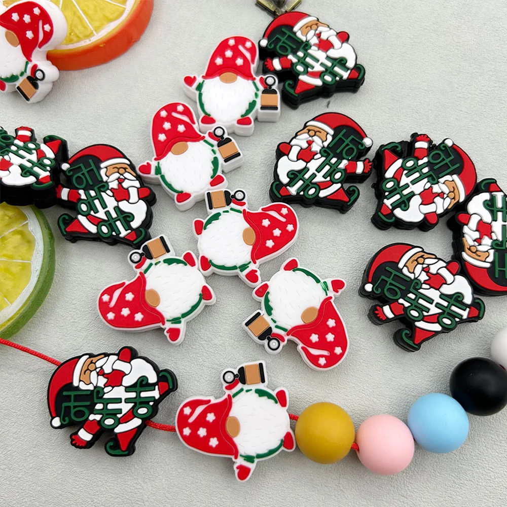 10PCS New Silicone Christmas Baby Beads Teether Beads Baby Chewing Toys Bead DIY Nipple Chain Jewelry Accessories Kawai Gifts