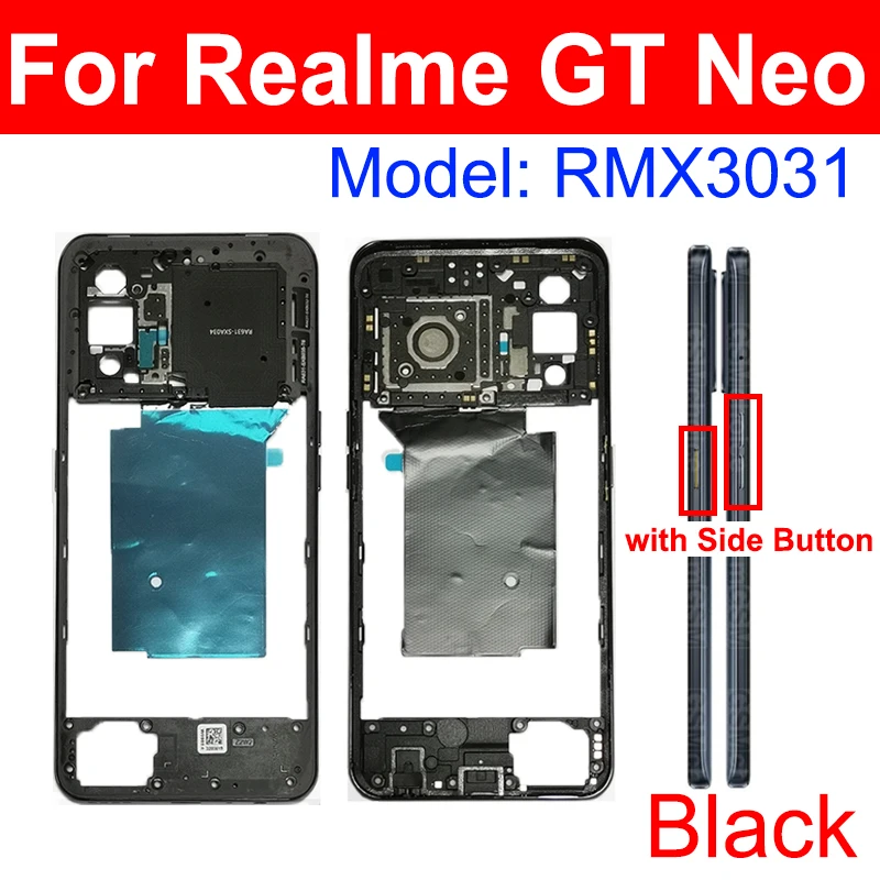 For Realme GT NEO 2 2T Neo 3 GT Neo Flash 5G Middle Frame Housing Middle Frame Holder with Side Buttons Parts