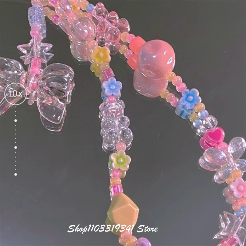 Korean Cute Bowknot Flower Bear Beaded Phone Charm