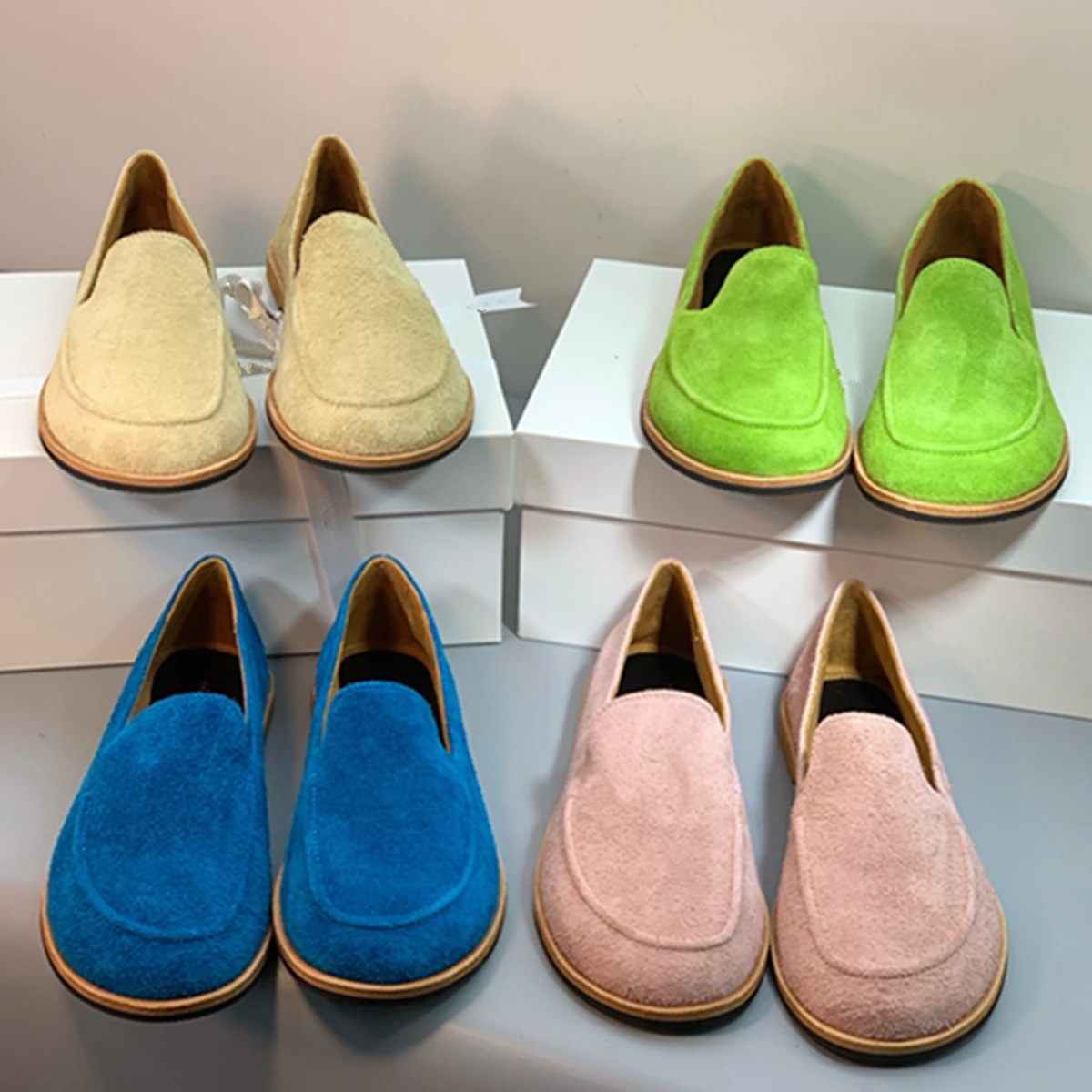 

Maxdutti Top Quality Handmade Cowhide Shoes Women Candy Color Round Toe Loafers Flat Shoes Women French Vintage Shoes