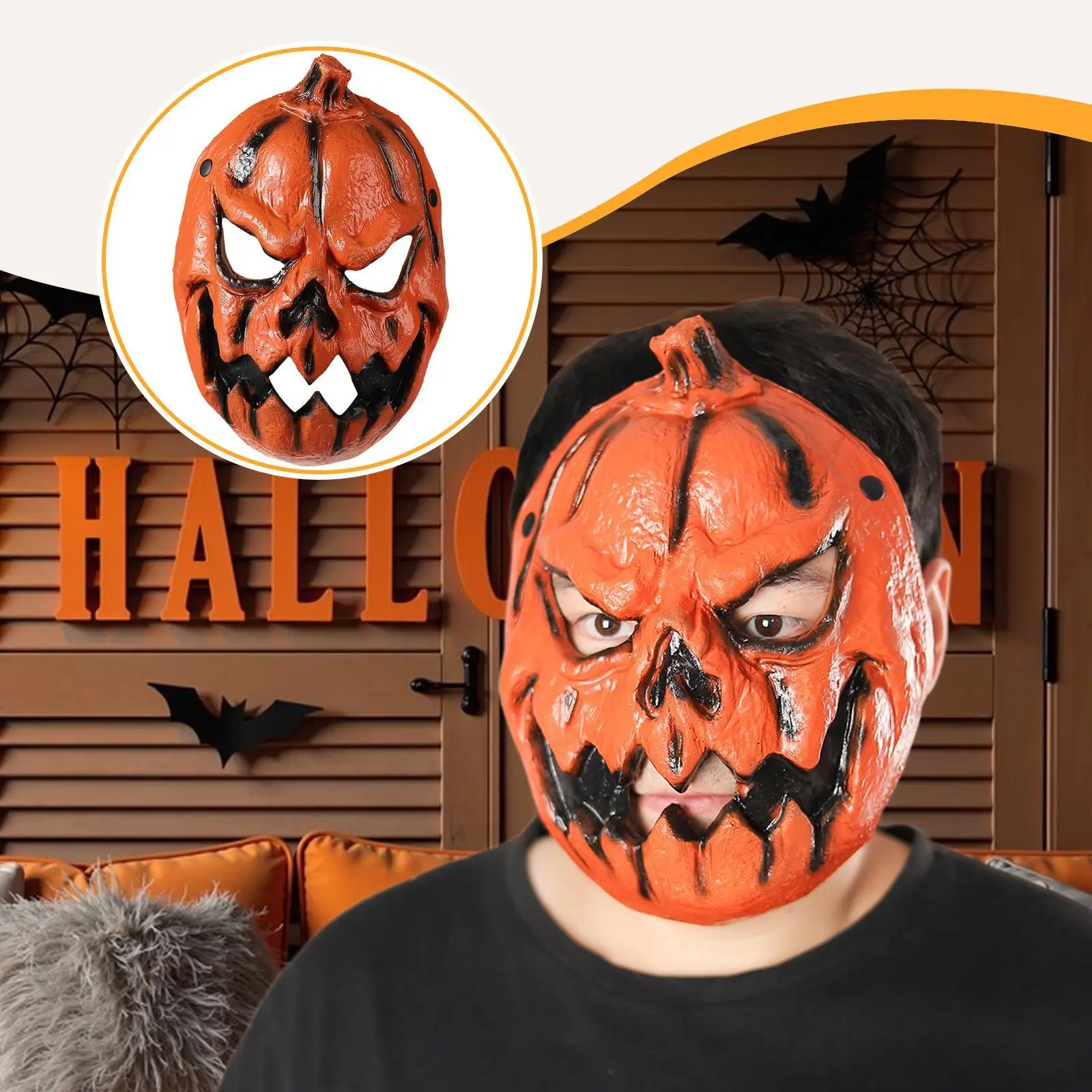 Mascarilla de calabaza decorativa de Halloween para mujer, disfraz transpirable, juego de rol para