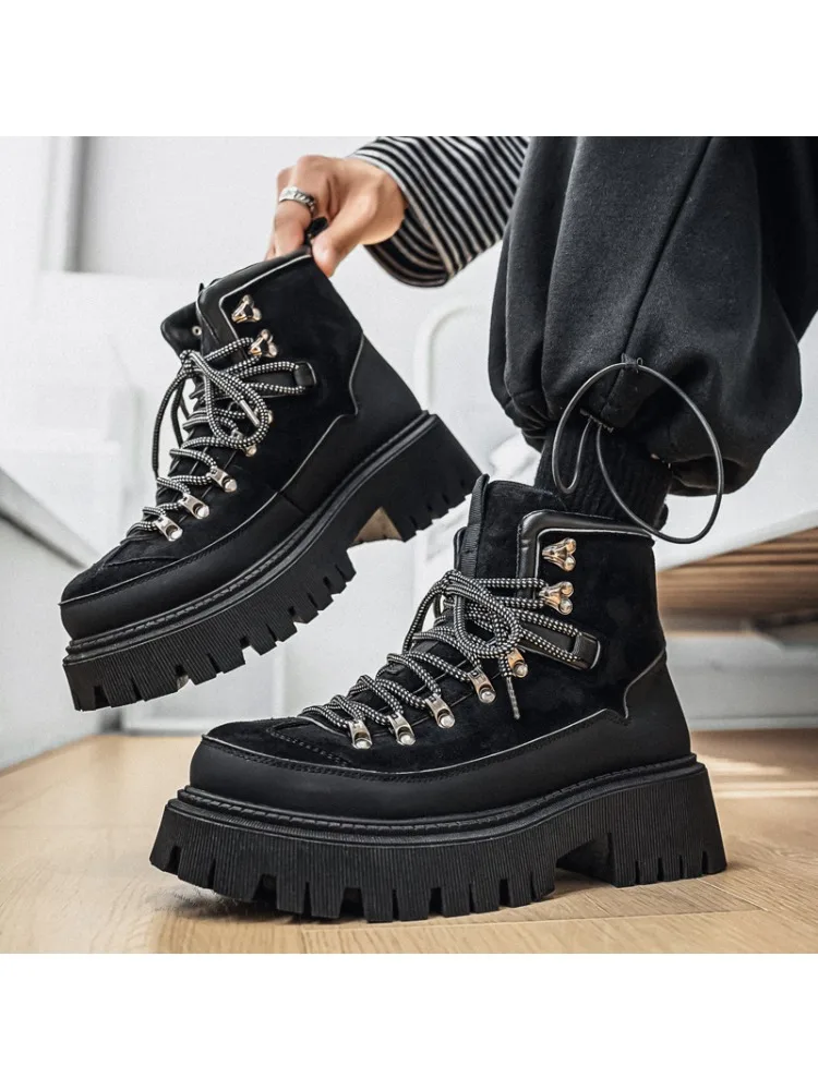

New Winter High Top Men's Cotton Boots Fashionable Leather Work Boots Versatile Men's Shoes Versatile and Comfortable