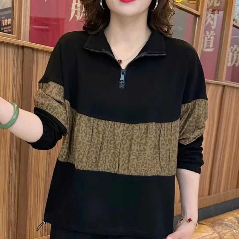 

Autumn New Long Sleeve Zip Loose Tummy Covering Sweatshirt Versatile Casual Pullover Top For Outer Wear