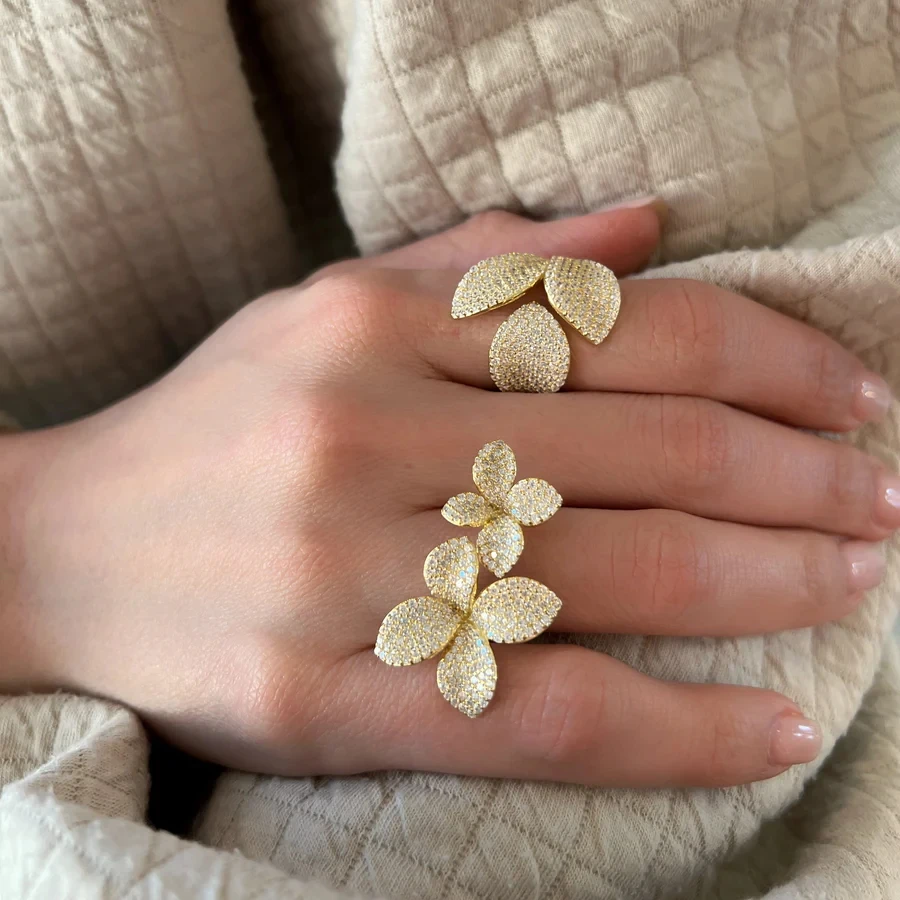 Promotion 2025 New Micro Paved CZ Open Adjusted Flower Women Fashion Finger Ring
