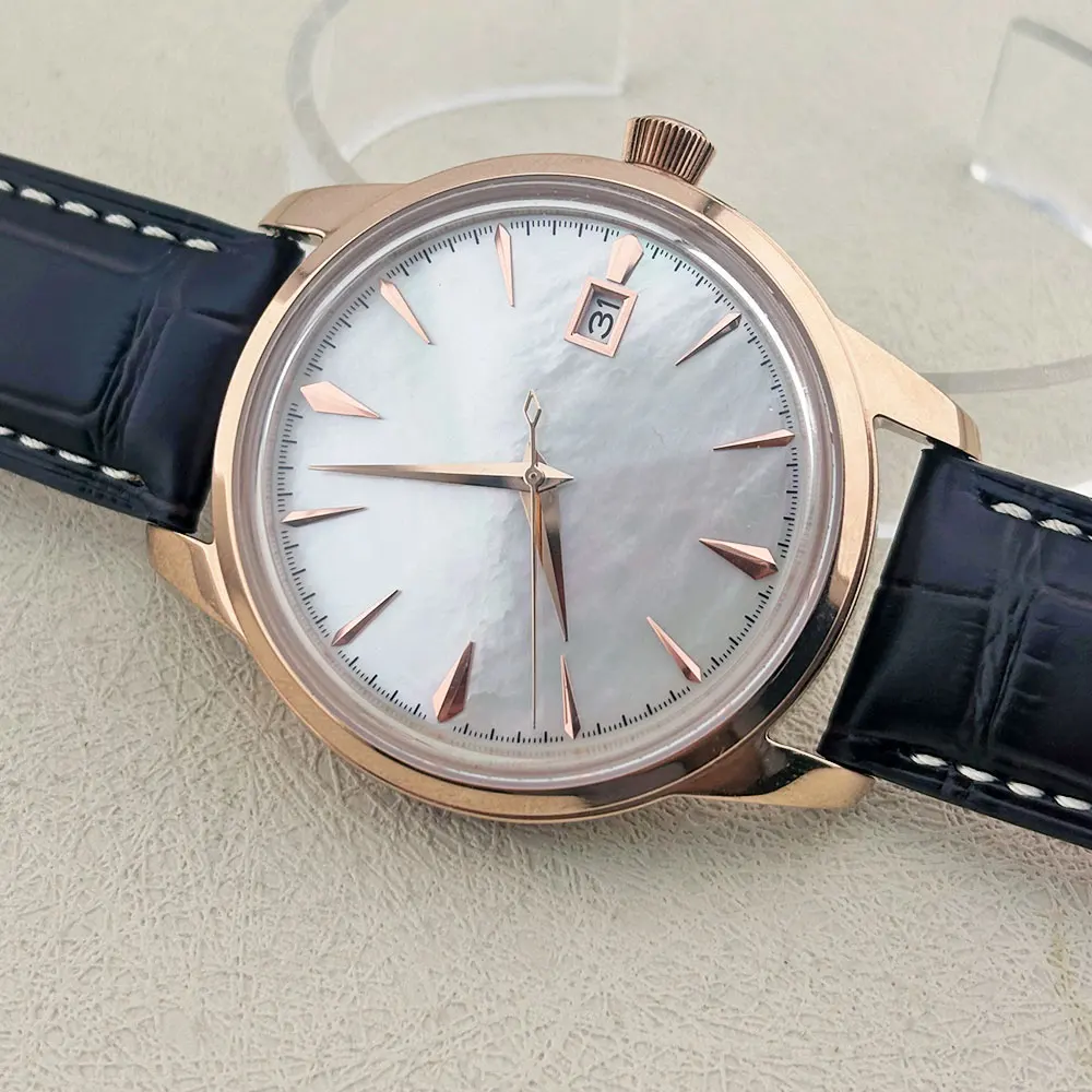 

NH35 40 мм корпус часов из нержавеющей стали 316L из розового золота, белый циферблат, подходит для автоматического механического механизма NH35, 10 бар, вода