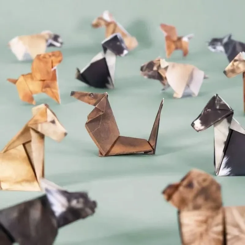 Creativo DIY semiacabado geométrico Origami gato y perro niños hecho a mano plegable Animal Origami 50 hojas