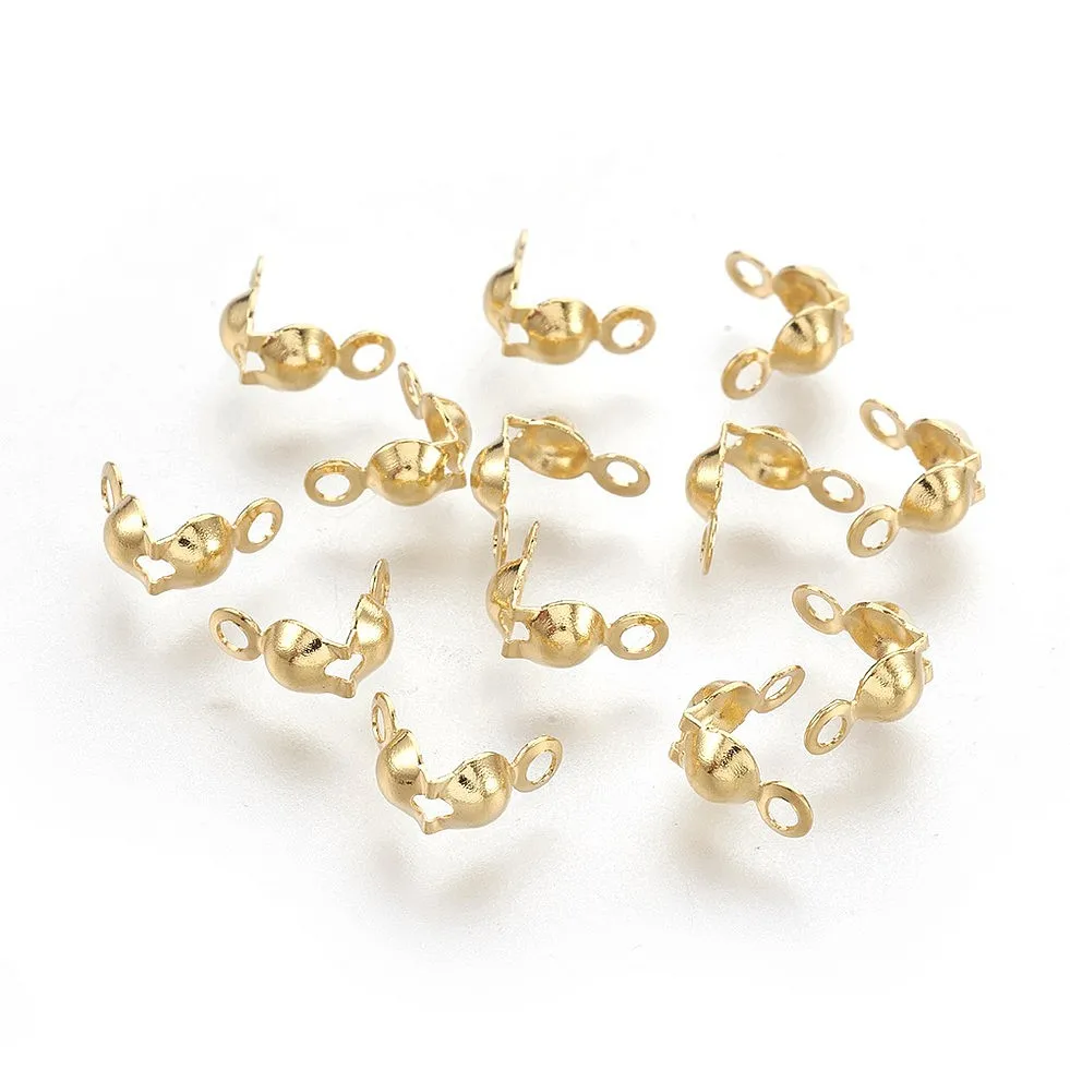 200pcs Golden Stainless Steel Bead Bead Tips Knot Cover Clamshell End Caps Calotte Ends for DIY Bracelet Necklace Jewelry Making