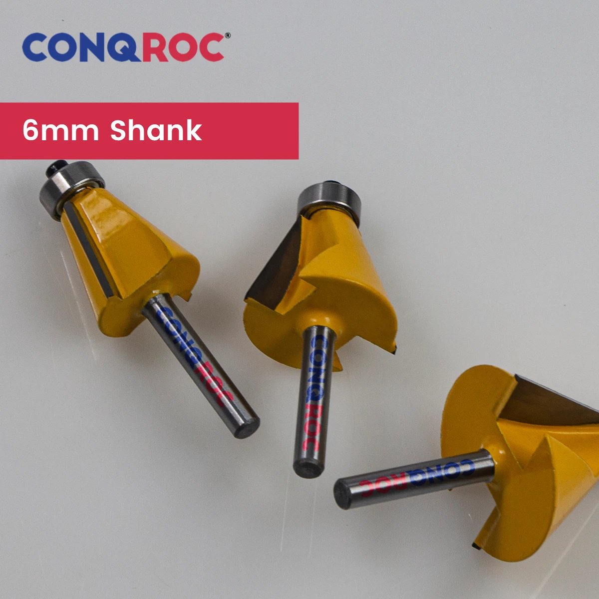 6mm Shank Chamfer Router Bit 3-Size Degree-15&22.5&30 Wood Edge Trim Milling Cutters Kit with Bearing