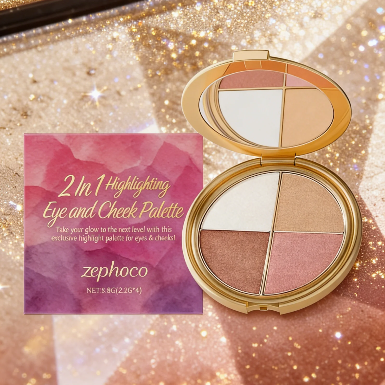 Zephoco Eye and Cheek Palette Highlighters Makeup Face Glowing Skin Glitter Professional Eye Shadow Palette Powder Blush Palette