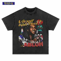 Vintage Oversized T-Shirt Letter Portrait Boy Graphics Print Washed Tshirt Streetwear Hip Hop Harajuku Fashion Top
