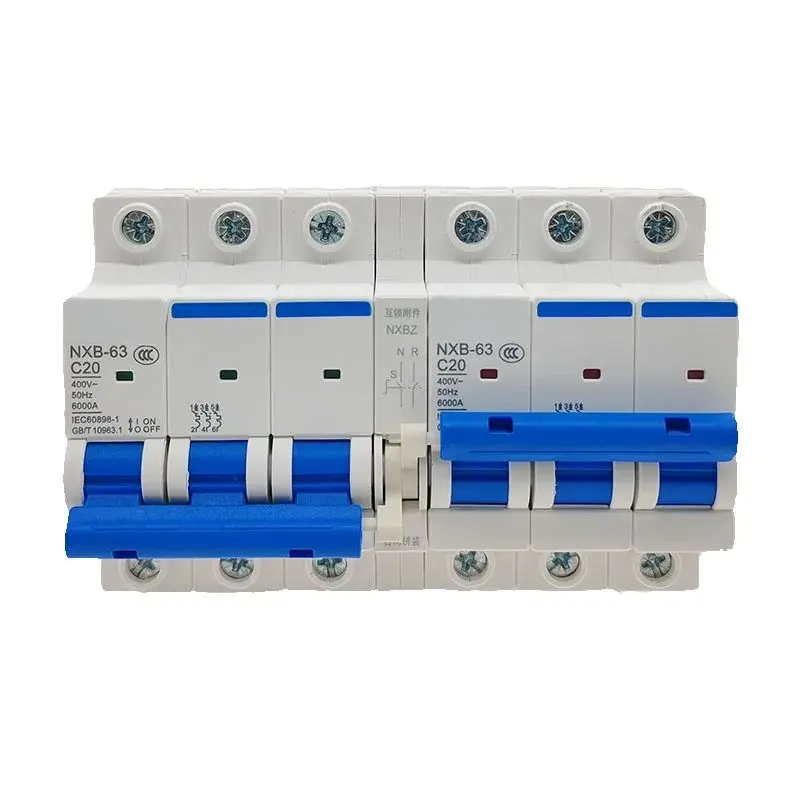 Manual Dual Power Transfer Switch 3P 10~63A with Safety Interlock | 220V Circuit Breaker Combo | Generator & Mains Changeover
