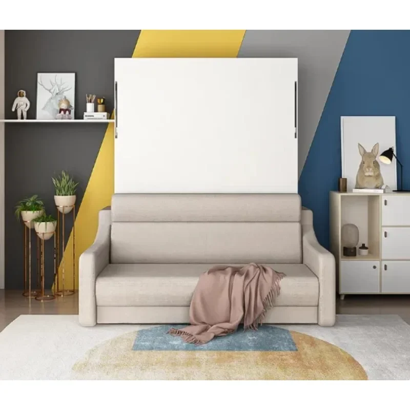 Storage-integrated folding sofa without cabinetry, multifunctional bed, concealed bed, wall-mounted bed, compact living spaces,