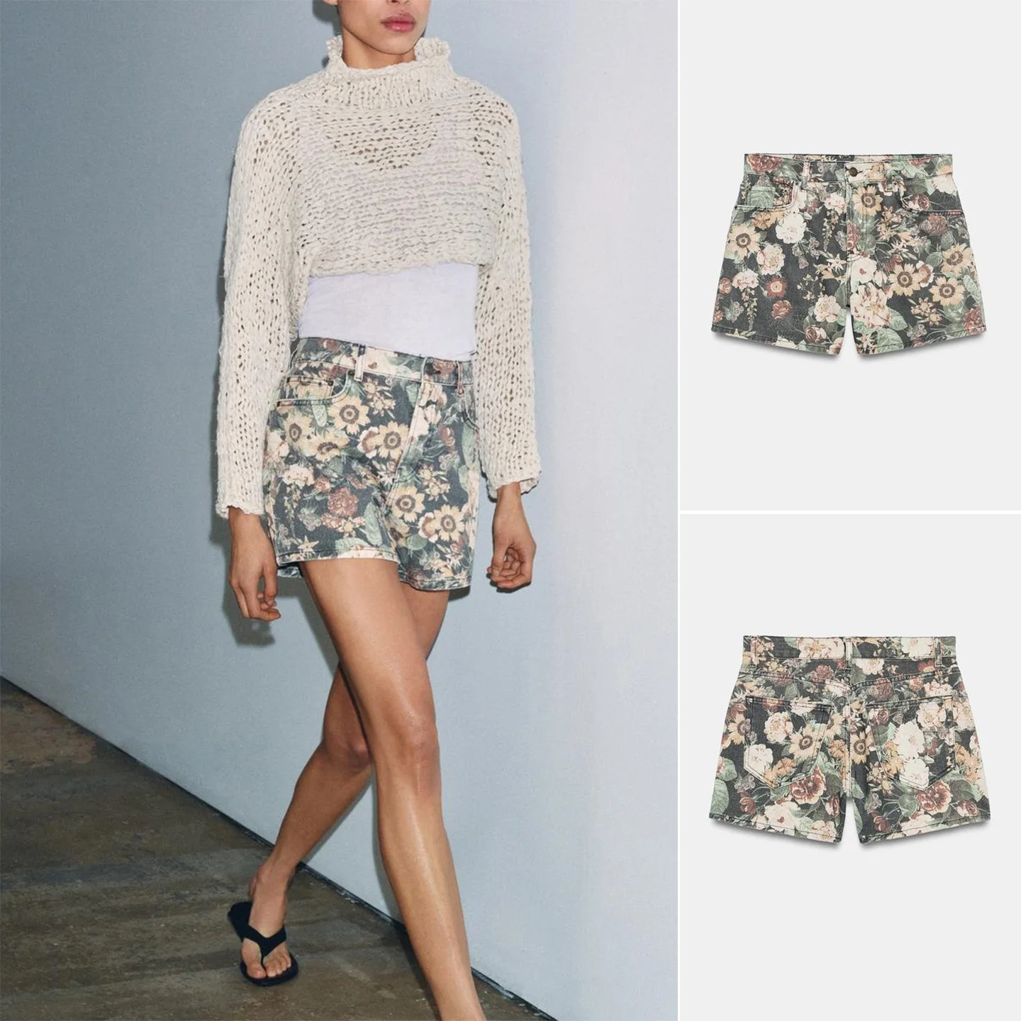Summer New Casual Floral Print Button Zipper mid Waist Commuter Style Shorts Women's Straight Leg Polyester Fiber Pants