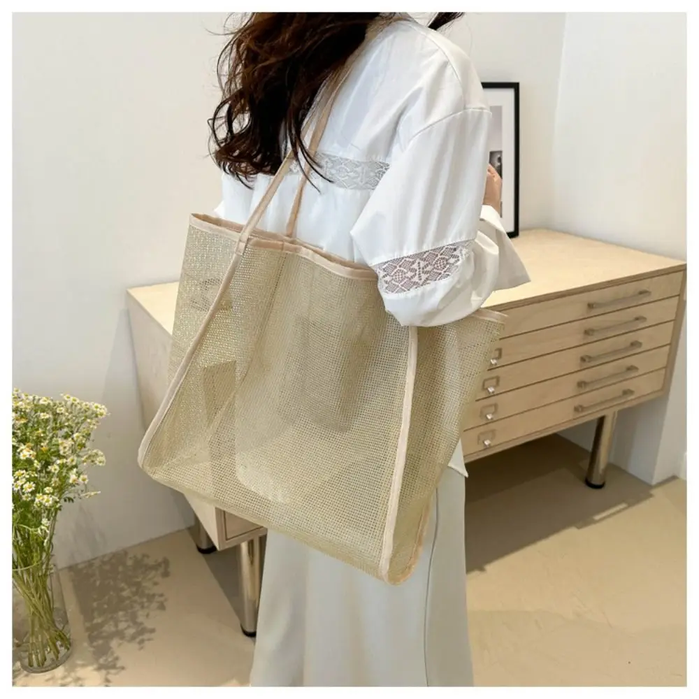Модная летняя полая сумка-тоут для плавания, повседневная сетчатая сумка на плечо, большая вместительная пляжная сумка для покупок для женщин