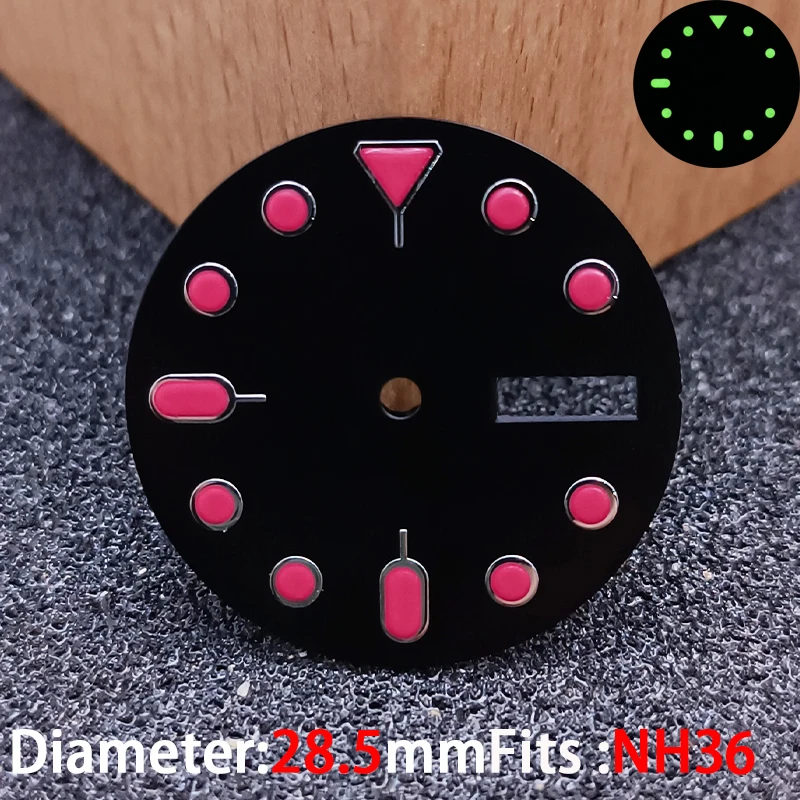 28.5mm diameter calendar watch dial Green luminous dial for NH36 watch movement accessories parts