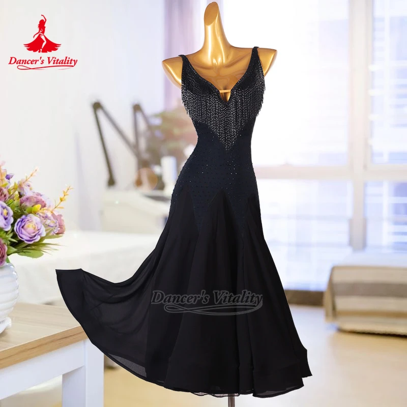 Dancer's Vitality Ballroom Dance Beads Embellishment Practise Dresses Female Adult Waltz Art Grade Examination Clothes Customize