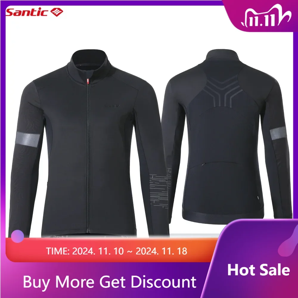 Santic Men's Cycling Jackets Windproof  Warm Winter Cycling Jackets With Pockets Thermal MTB Bike Clothes M1C01137H