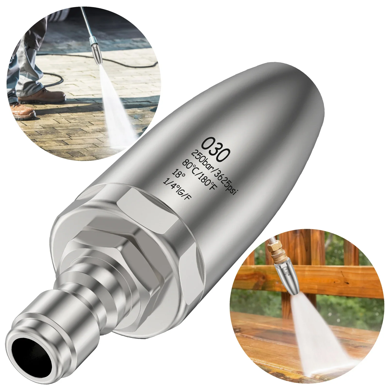 Autowaschzubehör Hochdruckreiniger 3625 PSI Max. drehbarer 360-Grad-Hochdruckreiniger Turbodüse mit 1/4 Schnellanschluss zum Entfernen von Rost