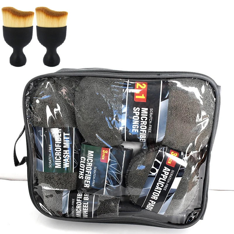 

Набор для чистки автомобиля из 9 предметов: улучшенные ультратонкие полотенца из микрофибры, мягкие губки для мытья, салфетки для полировки, щетка для шин