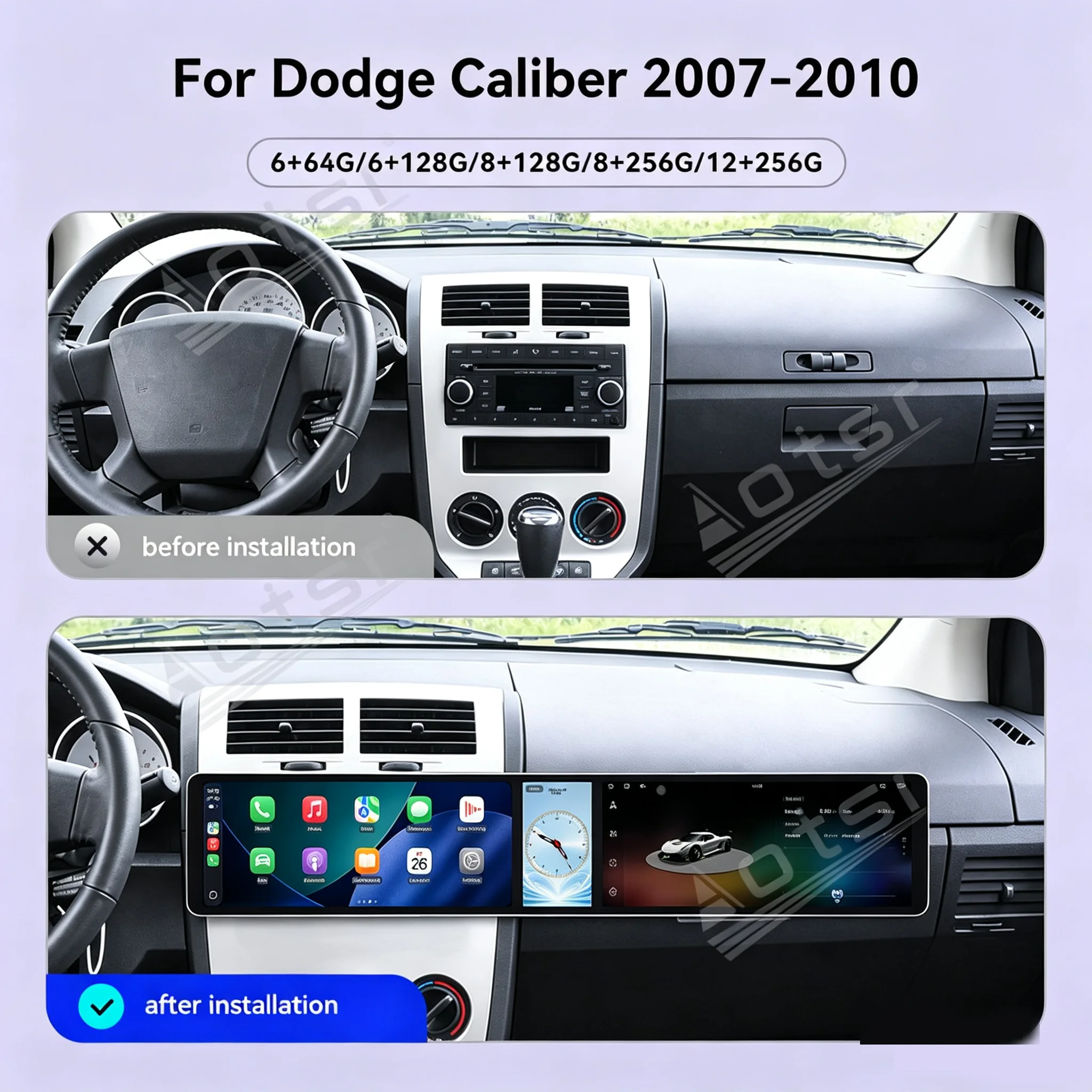 Radio Tape Recorder 12.3 Inch Combined Scree For Dodge Caliber 2007-2010 Android 15 GPS Navigation Car Multimedia Player Carplay
