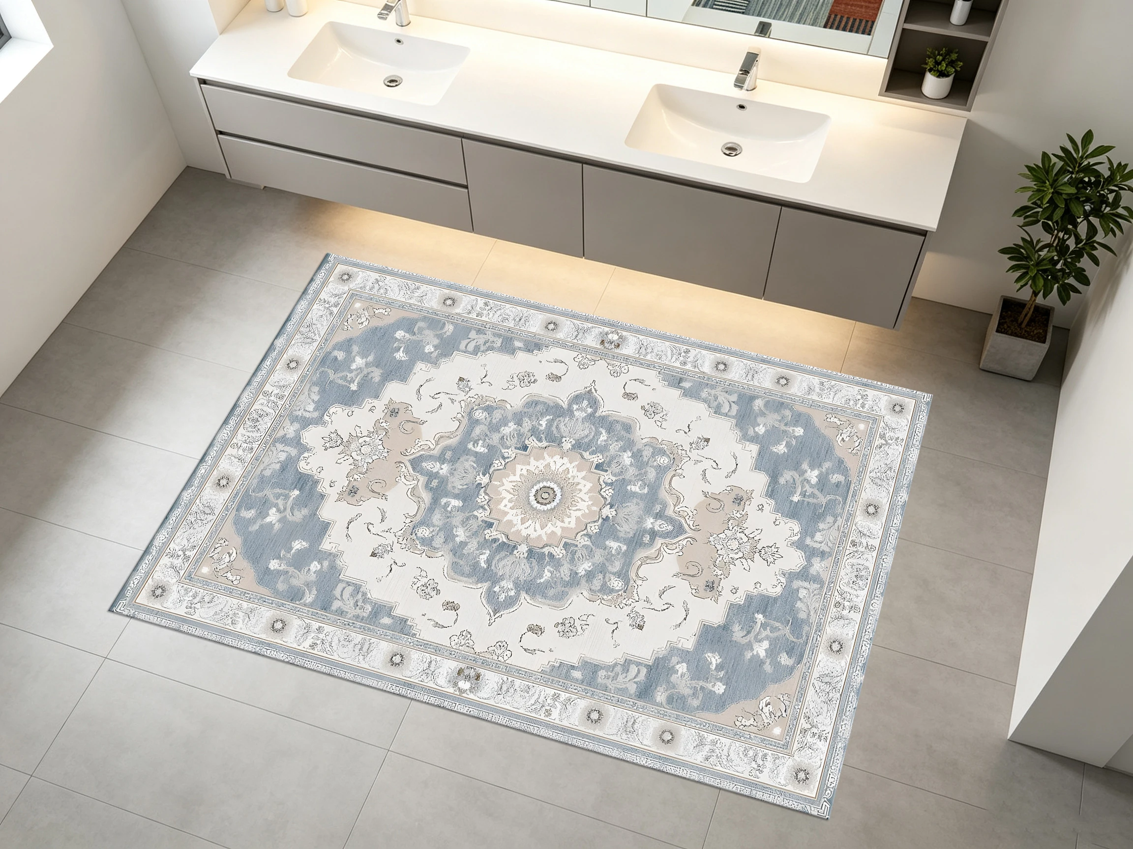 2D Large Rug in Gray & Gold European Retro Pattern, Soft & Comfortable, for Living Room & Bedroom, Enhancing the Space &